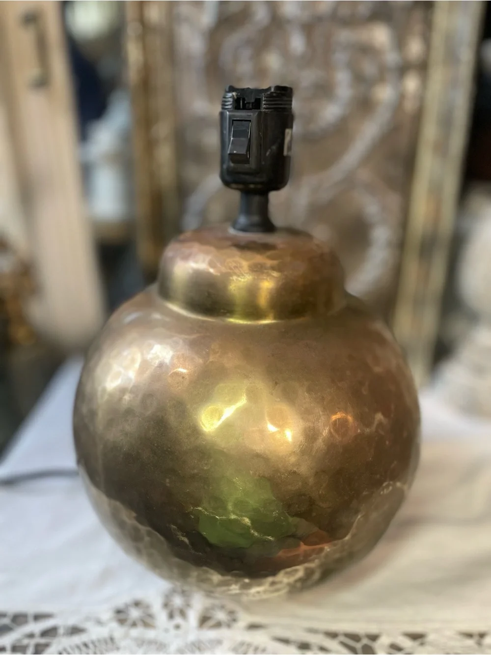 Vintage IKEA Rustic Hammered Brass round table lamp